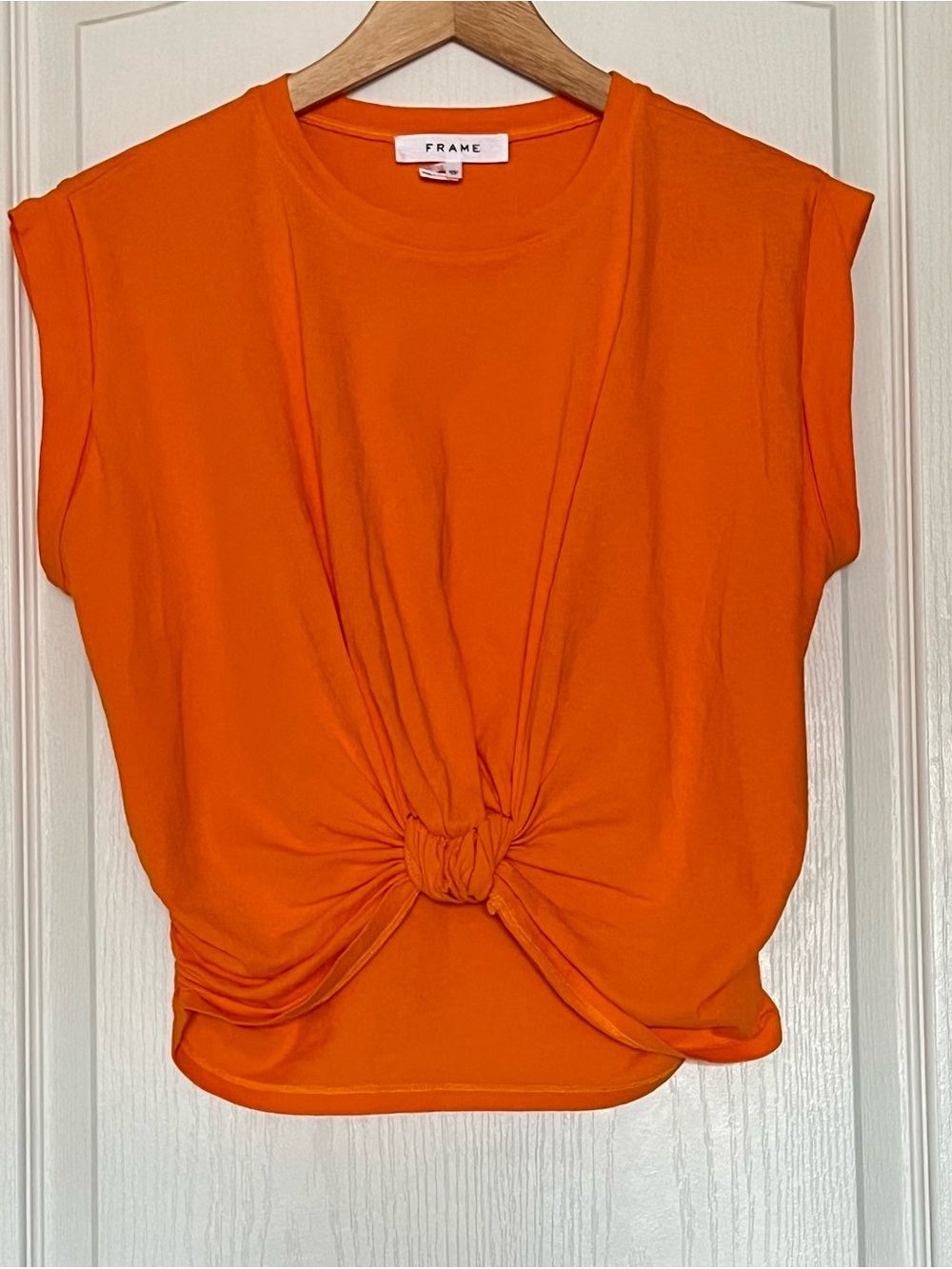 FRAME Nectarine Orange Knotted Rolled Muscle Tee Cotton Tank Top Size XS